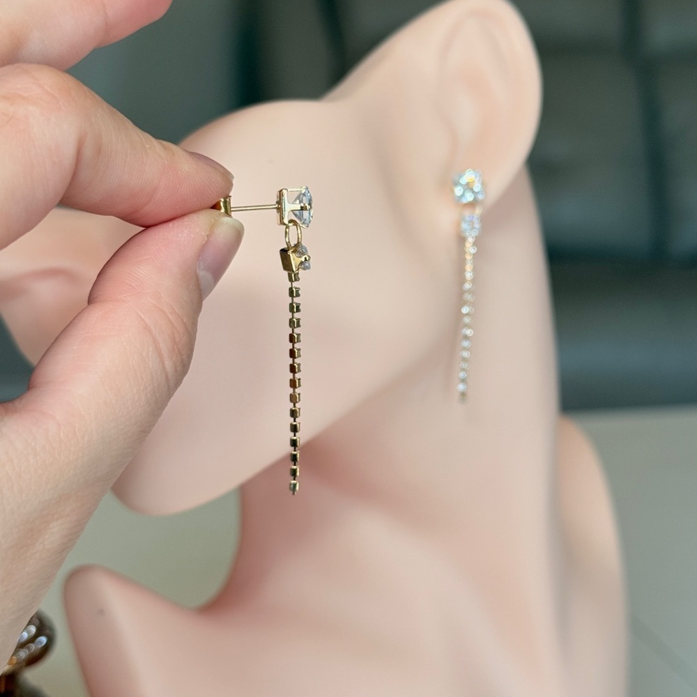 Elegant Gold and Silver Drop Earrings - Picture 5 of 9